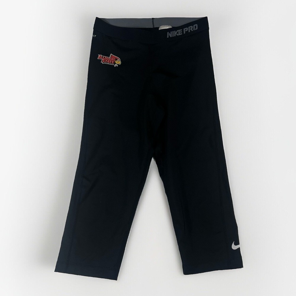 NIKE PRO Women Sm DRI-FIT Leggings Illinois State Red Birds Black Compression
